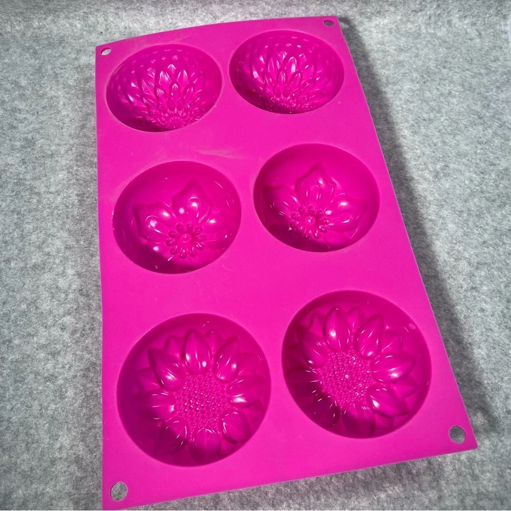 Flower Silicone 3D Baking Mold Soap Candy 6 Cavity Dahlia Pink‎